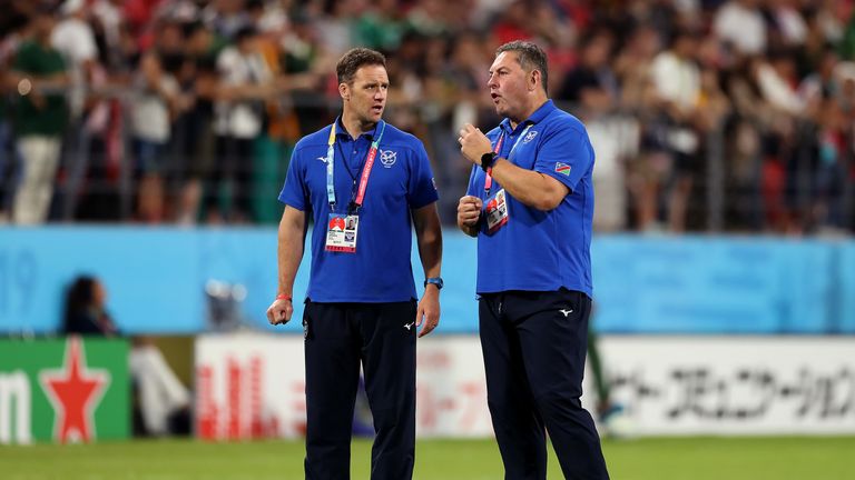 Namibia attack coach Mark Jones (left) and head coach Phil Davies