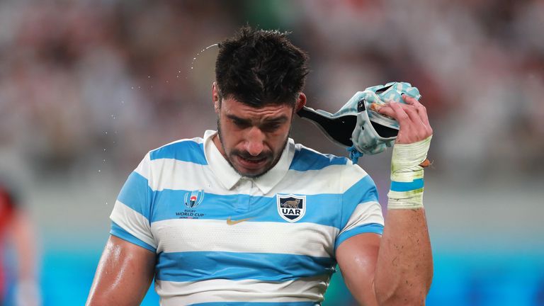 Argentina lock Tomas Lavanini was sent off for a dangerous tackle on Owen Farrell