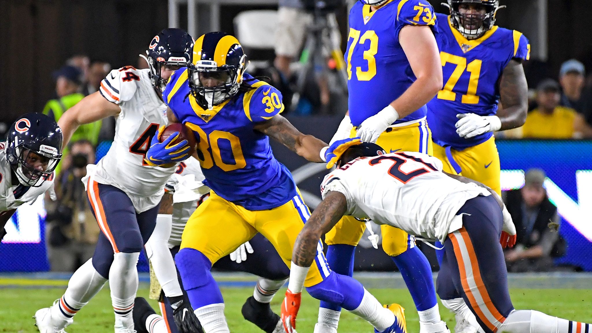 Los Angeles, CA, USA. 11th Nov, 2018. Los Angeles Rams running back Todd  Gurley (30) during the NFL Seattle Seahawks vs Los Angeles Rams at the Los  Angeles Memorial Coliseum in Los