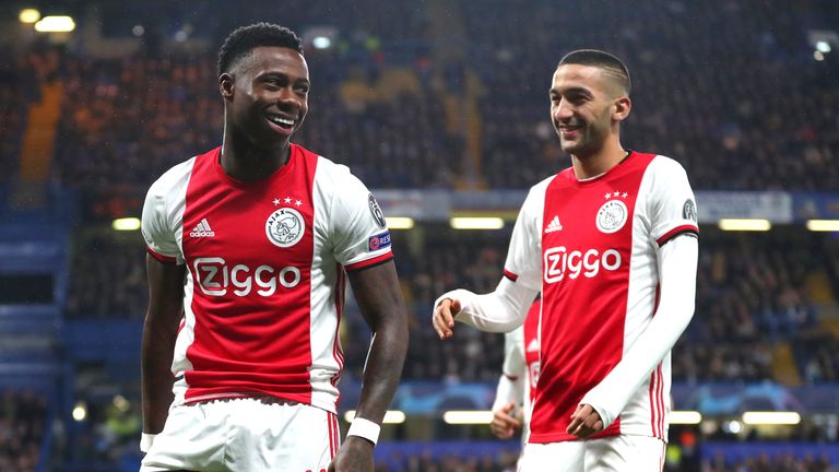 Quincy Promes and Hakim Ziyech celebrate Ajax's second goal