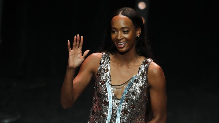 Dalilah Muhammad poses after receiving the Female Athlete of the Year award