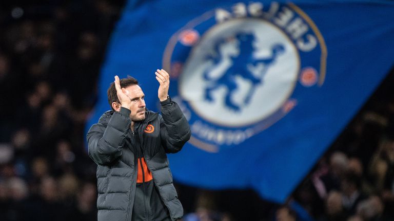 Frank Lampard applauds fans after the final whistle