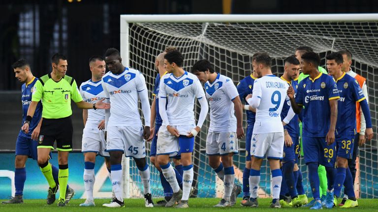 Balotelli was visibly distressed following the incident at the Stadio Marc'Antonio Bentegodi on Sunday