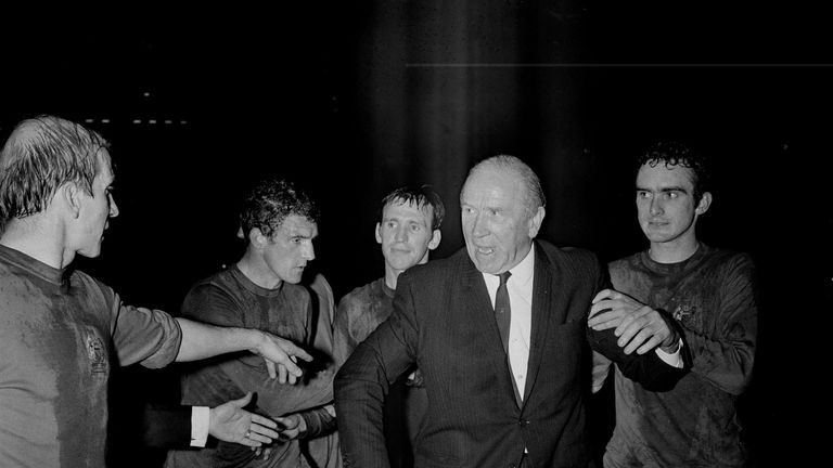 Busby with Bobby Charlton, Will Foulkes, Pat Crerand and John Aston Jr