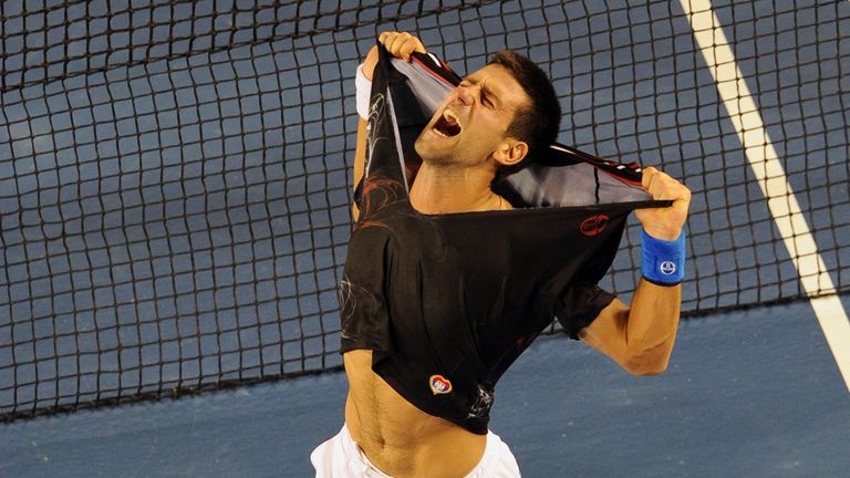 The Serb ripped off his shirt after beating Nadal in the final