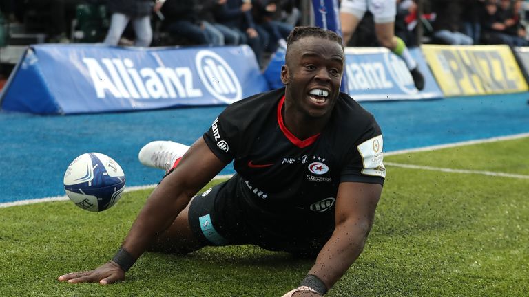 Young wing  Rotimi Segun scored twice as Saracens plundered six tries against Ospreys