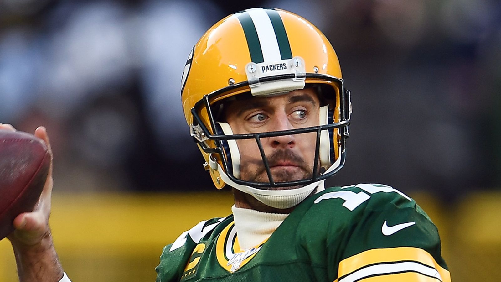 Jake Kumerow of the Green Bay Packers awaits the snap against the New