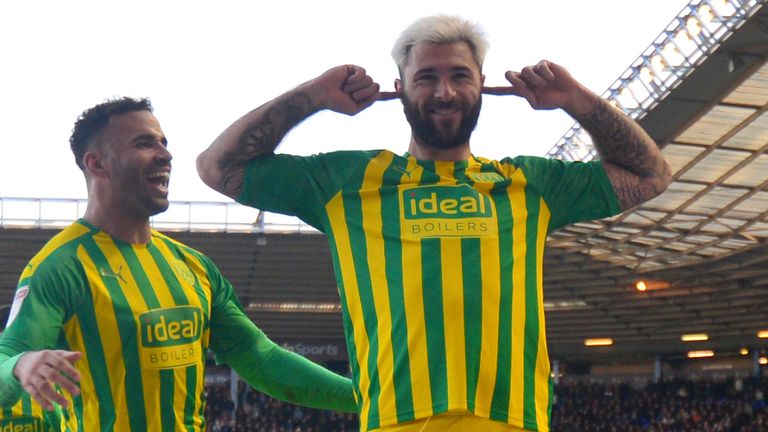 Charlie Austin celebrates scoring for West Brom against Birmingham