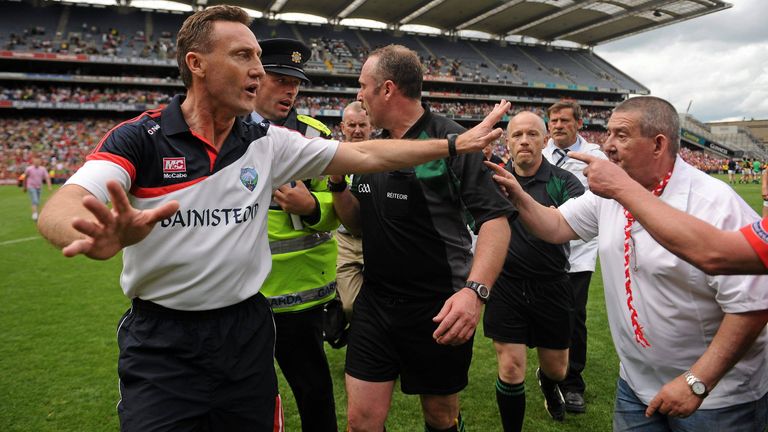 Louth manager Peter Fitzpatrick appeals for fans to stay away from referee Martin Sludden in the aftermath of the 2010 Leinster final