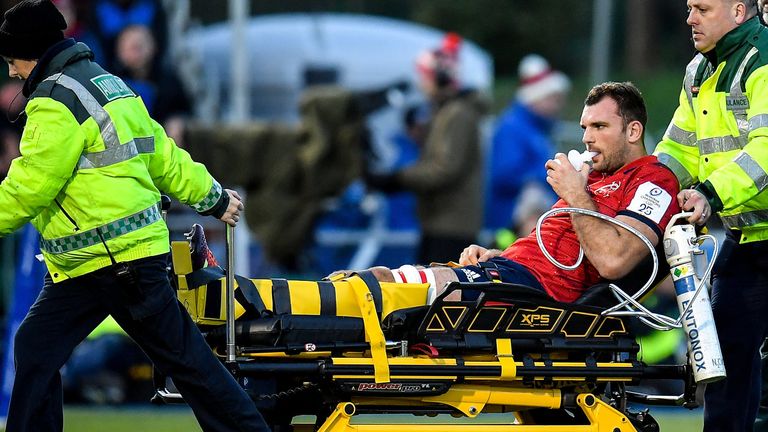 Tadhg Beirne was stretchered off with a knee injury