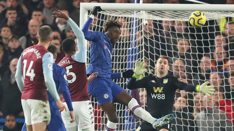 Tammy Abraham rises to head Chelsea in front after 24 minutes