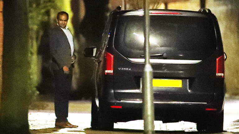 Arsenal chief executive Vinai Venkatesham leaving Mikel Arteta's Manchester home in the early hours of Monday morning
