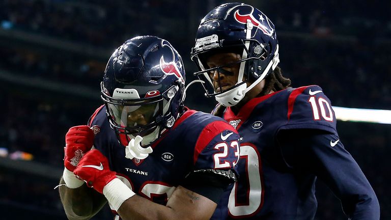 Carlos Hyde and DeAndre Hopkins celebrate as the Texans took the lead in the fourth quarter