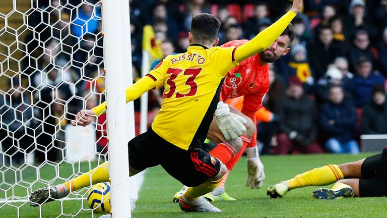 Ignacio Pussetto makes a goal-line clearance to keep the score level