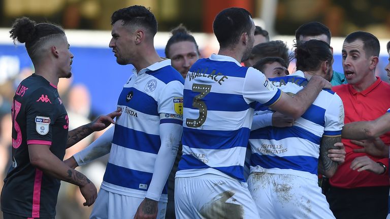 Kalvin Phillips (L) was sent off as Leeds lost at QPR