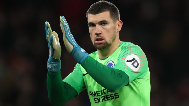 Mat Ryan made five saves in Brighton's 1-0 defeat at Everton