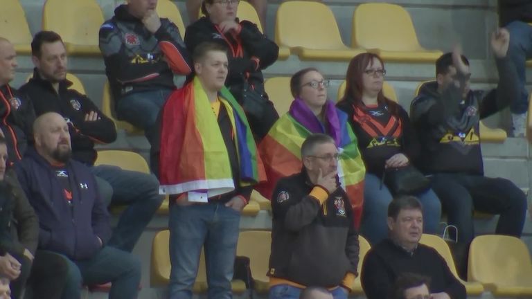 A Castleford Tigers supporter says she was told not to wave a rainbow flag by security during the match