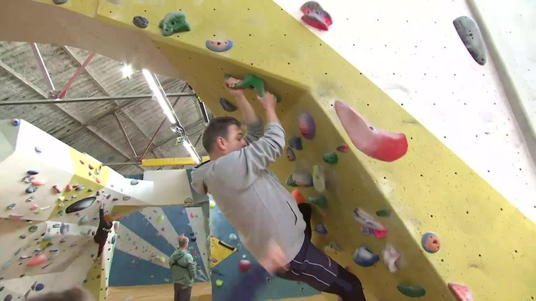 Sky Sports News reporter Geraint Hughes caught up with Team GB’s first Olympic climber Coxsey and could not resist trying to conquer the wall himself