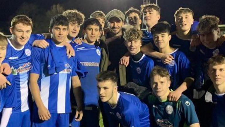 David Beckham was pictured with the Clevedon Town U18 side on Wednesday night. Picture: Clevedon Town AFC/Dave Carey
