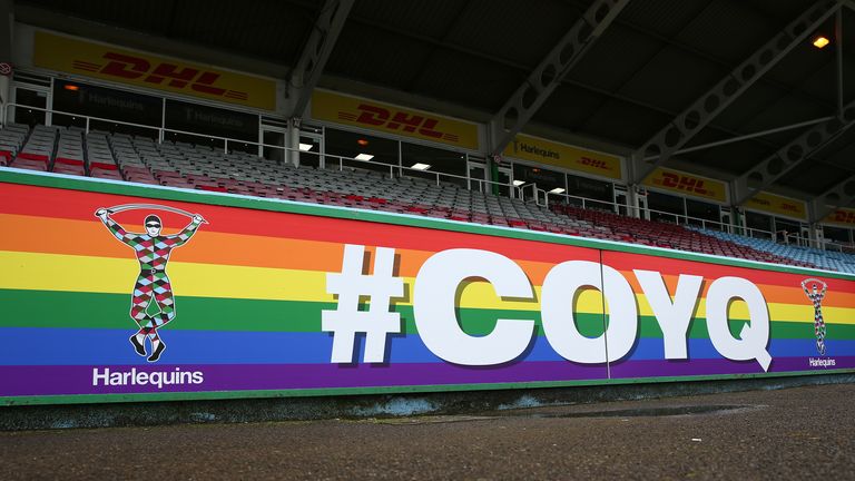 The hoardings at the Stoop were also decked out in rainbow colours