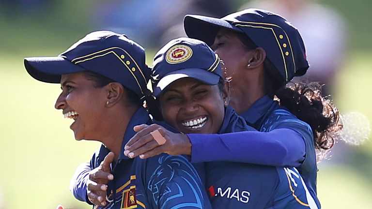 Sri Lanka's Shashikala Siriwardena (left) celebrates dismissing Australia's Beth Mooney in Perth