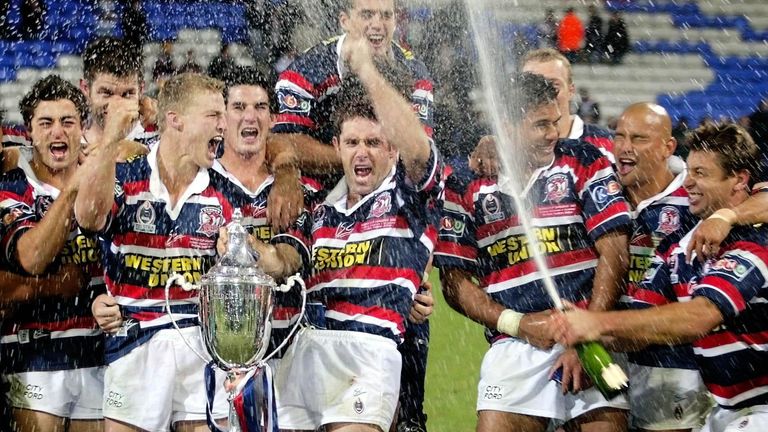 Sydney City Roosters celebrate winning the 2003 World Club Challenge