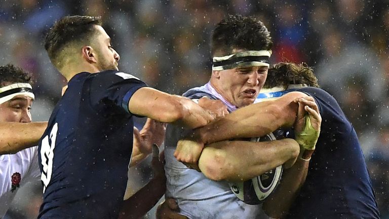 Tom Curry in action for England