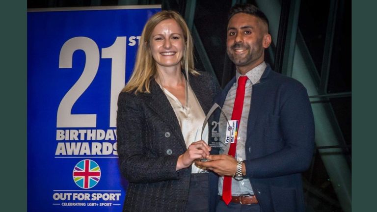Ubaid-ul Rehman was honoured at the Out For Sport 21st Birthday Awards event at London's City Hall last November