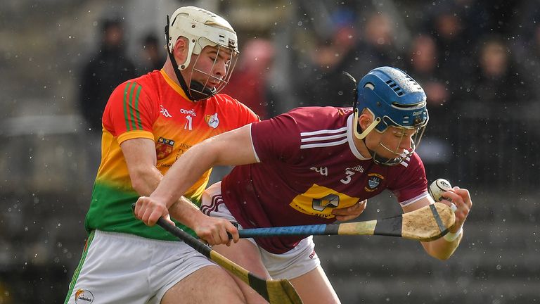 Tommy Doyle of Westmeath in action against Martin Kavanagh of Carlow