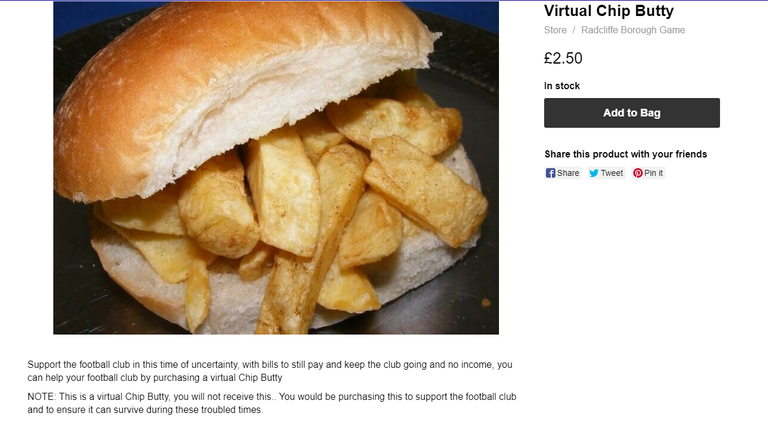 Los fanáticos pueden comprar 'buttys de chips virtuales' y pasteles para ayudar a financiar el club mientras no se llevan a cabo partidos
