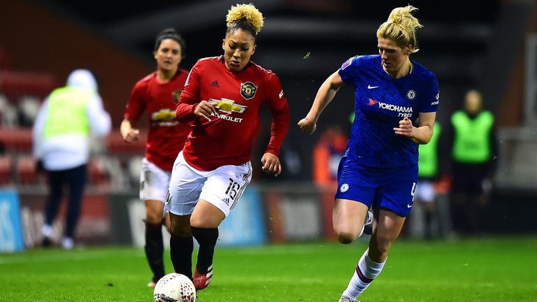 Lauren on the attack for Man Utd against Chelsea in the WSL