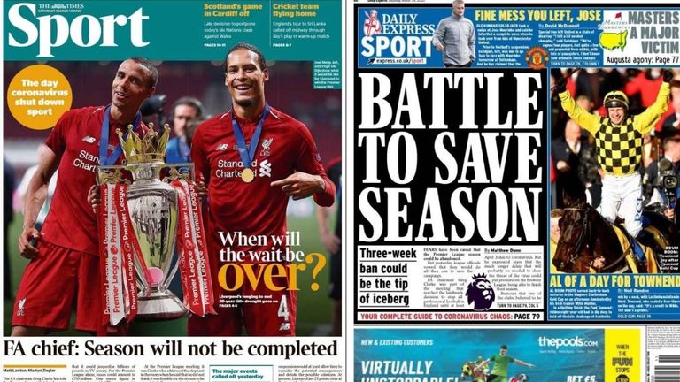 The Times and the Daily Express report fears the football season may be over