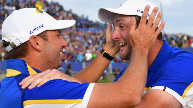 Rahm (right) made his debut appearance for Team Europe in the 2018 contest at Le Golf National 