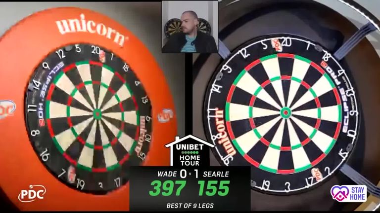 Ryan Searle made a stunning 155 checkout in his PDC Home Tour match against James Wade.