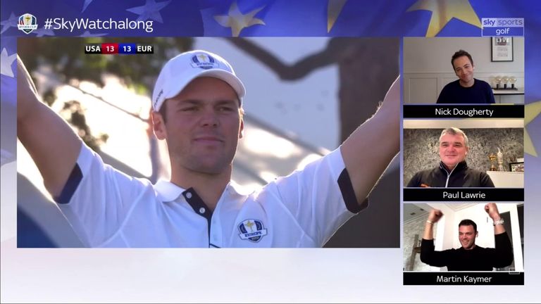 Martin Kaymer reveals that while he was waiting to play his putt on the 18th the big screen showed the famous Bernhard Langer missed putt to win the Ryder Cup in 1991!