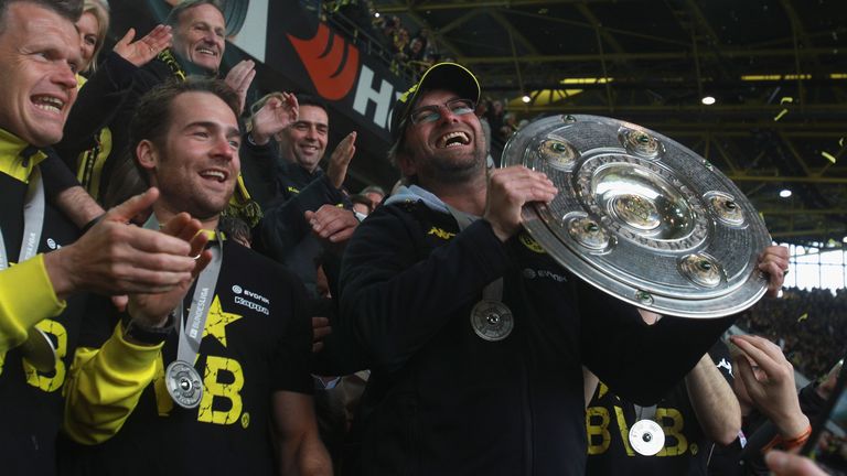Klopp with his first of two Bundesliga titles with Dortmund in 2011