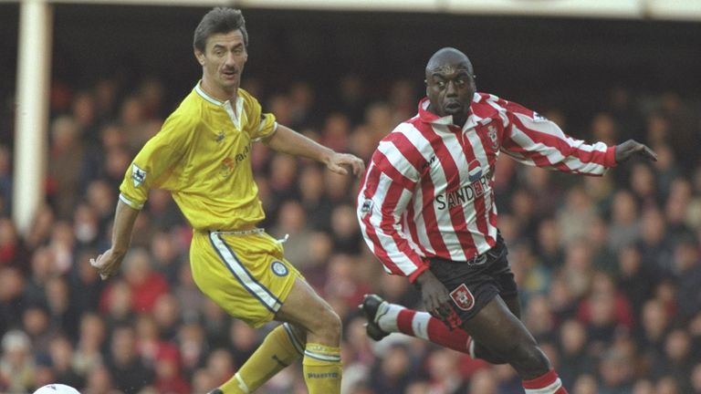 Ian Rush challenges Ulrich van Gobbel during the infamous encounter