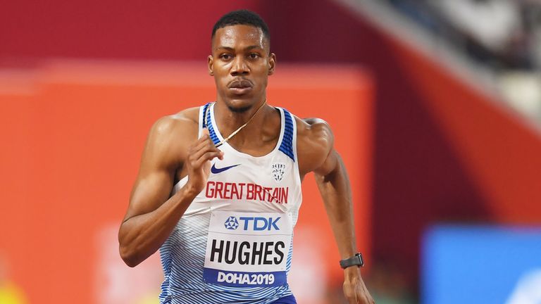 Zharnel Hughes competes in Doha