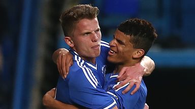 Image of Chelsea's Jordan Houghton celebrates with team-mate Dominic Solanke after scoring in FA Youth Cup final in 2014