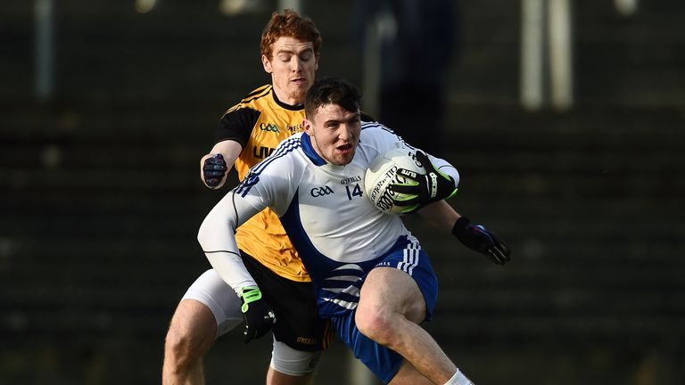 Galway's Damien Comer takes on Tyrone's Peter Harte four years ago