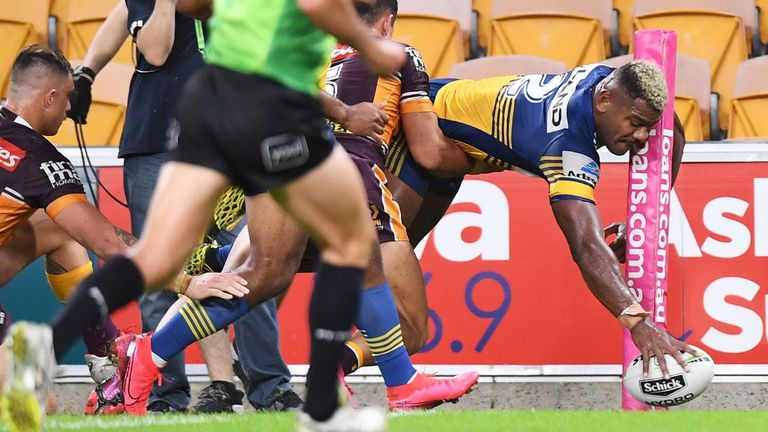 Maika Sivo shows tremendous athleticism to score for Parramatta 