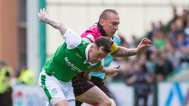 Swanson (left) in action for Hibernian against Celtic in 2018