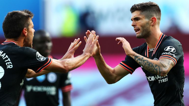 Pulisic celebrates after levelling at Aston Villa