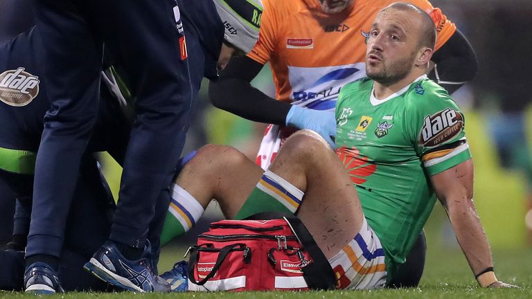 Josh Hodgson is treated by the Canberra medical staff