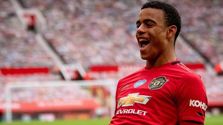 Mason Greenwood celebrates his second goal against Bournemouth