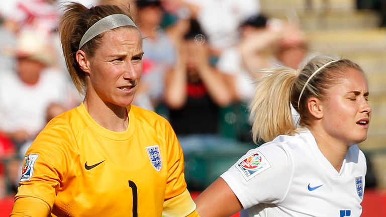 Steph Houghton and Karen Bardsley react after Japan's winner