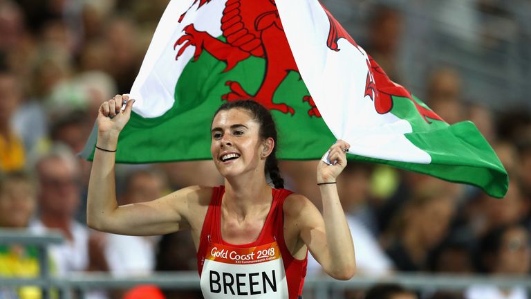 Breen celebrates winning bronze for Wales in the Women's T38 100m final on day eight of the Gold Coast 2018 Commonwealth Games
