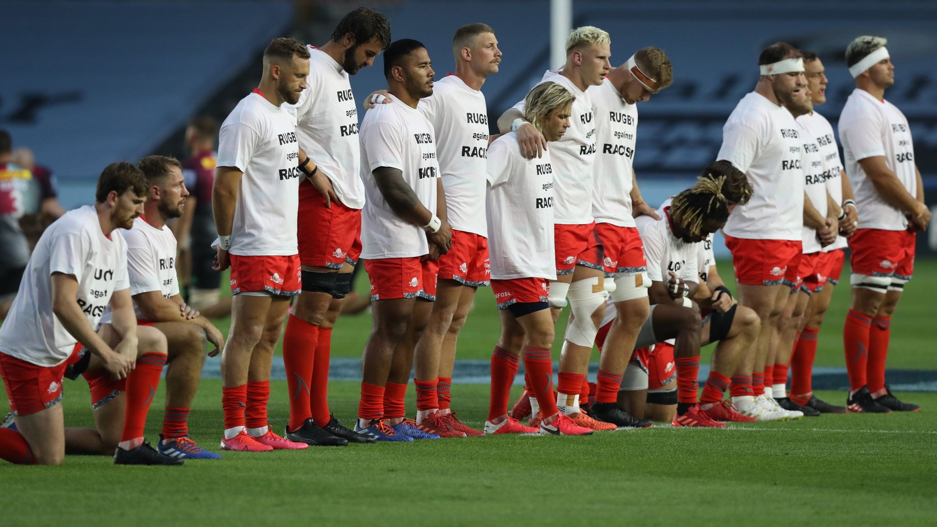 Quins and some Sale players take knee before Premiership restart