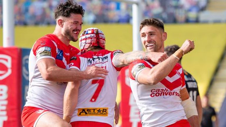 Lachlan Coote scored 18 points as St Helens marked the return of Super League with a 34-6 victory over Catalans Dragons at Emerald Headingley.