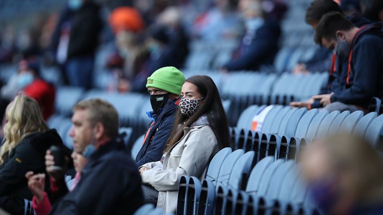 Fans look on during the Guinness Pro14 match between Edinburgh and Glasgow at Murrayfield